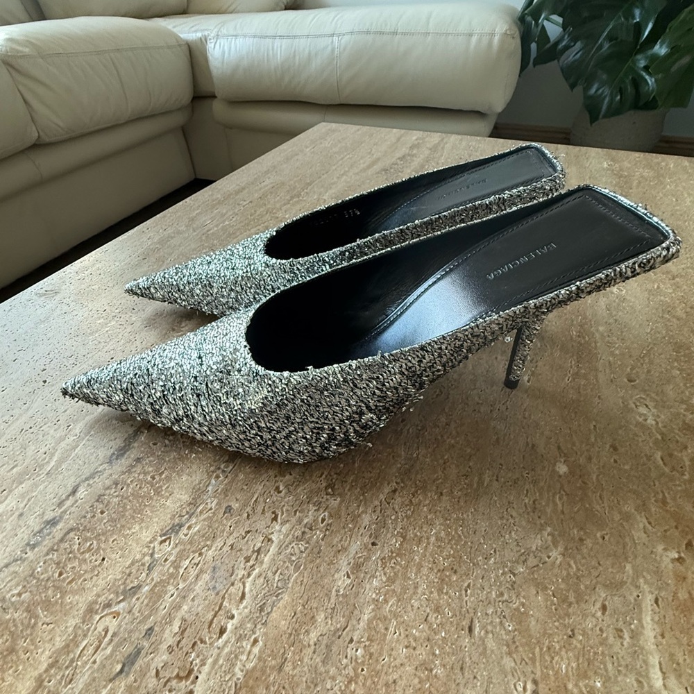 NWOB BALENCIAGA Silver Titanium Knife Mules size 37.5 - Picture 10 of 11